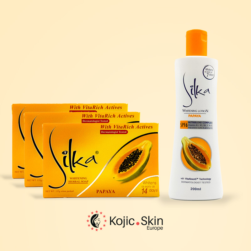 Pack 3 Papaya Soaps 3x90g and Papaya SPF6 Body Lotion 200ml - Silka